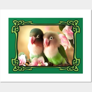 Snuggling Lovebird Watercolor Parrot Pair Posters and Art